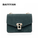 Vintage Metal Chains Hasp Nubuck Leather Shoulder Bag