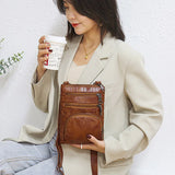 Retro Mini Women Shoulder Bag Brown PU Leather Handbag Multi-pockets