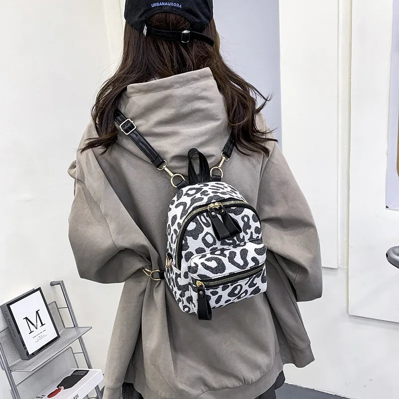 Leopard Mini Women's Backpack Small School Bag Rucksack for Teen Girls