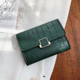 Retro Crocodile Pattern Green Purse Three-Fold PU Small Wallet Women