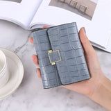 Retro Crocodile Pattern Green Purse Three-Fold PU Small Wallet Women
