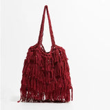 Retro NATIONAL Style Tassel Bag Large Capacity Shoulder Woven Bag