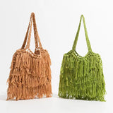 Retro NATIONAL Style Tassel Bag Large Capacity Shoulder Woven Bag