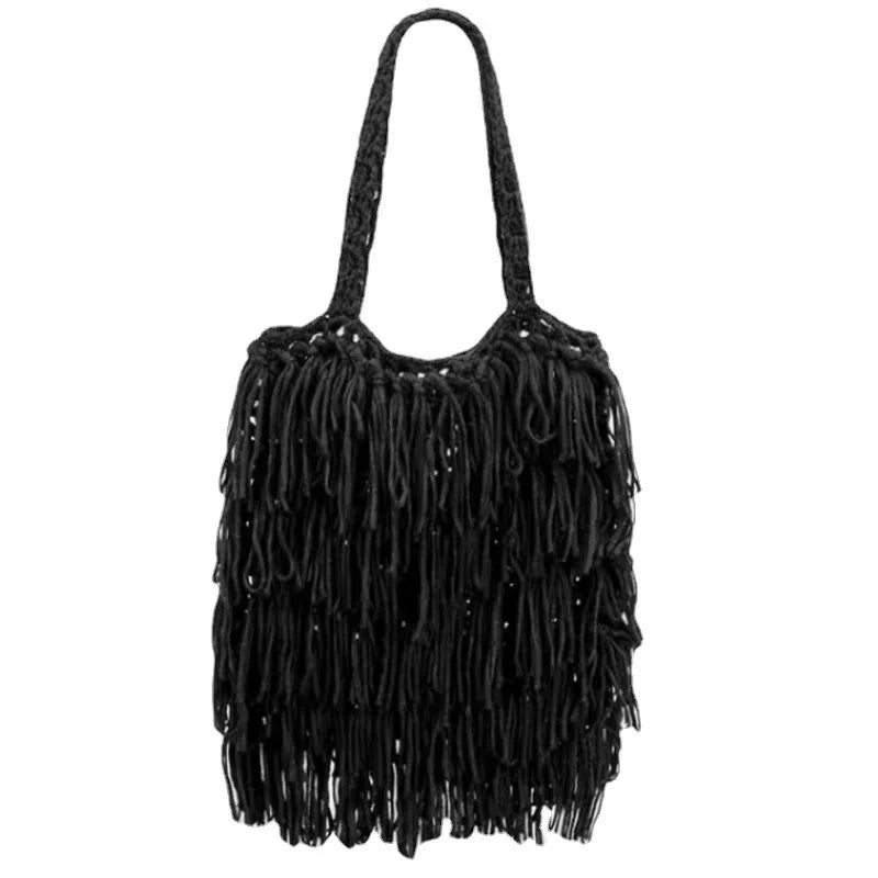 Retro NATIONAL Style Tassel Bag Large Capacity Shoulder Woven Bag