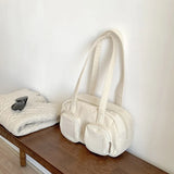 Retro Corduroy Shoulder Bag with Multi-pocket Design
