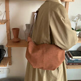 Retro Nubuck PU Leather Women Shoulder Hobos Bag Solid Brown Crossbody Bag