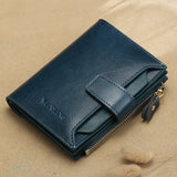 Retro Oil Cowhide Women Wallet Leather Purse Short Zipper Small Coin Wallet