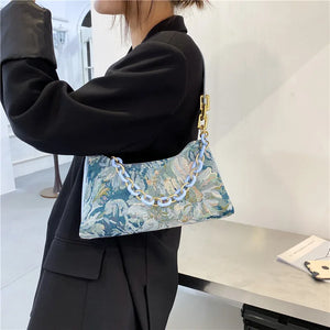 Retro Oil Painting Printed Shoulder Bag for Lady