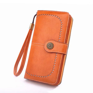 Retro Leather Women's Long Wallet Hollow Out Buckle Credit Card Clutch