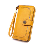 Retro Leather Women's Long Wallet Hollow Out Buckle Credit Card Clutch