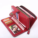 Retro Oil Wax Leather Women's Long Wallet Credit Card Clutch Purse