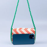 Retro Orange Green Twill Acrylic Beading Bag Hand Woven Women's Shoulder