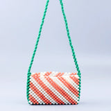 Retro Orange Green Twill Acrylic Beading Bag Hand Woven Women's Shoulder
