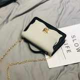 Retro PU Leather Patchwork Metal Chain Messenger Bag