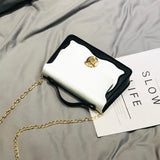 Retro PU Leather Patchwork Metal Chain Messenger Bag