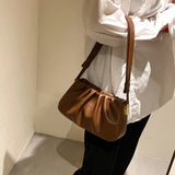 Retro PU Leather Small Shoulder Bag for Women Winter Handbag Crossbody Brown