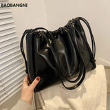 Retro PU Leather Women Underarm Bags Drawstring Solid Shoulder Bag