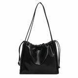 Retro PU Leather Women Underarm Bags Drawstring Solid Shoulder Bag