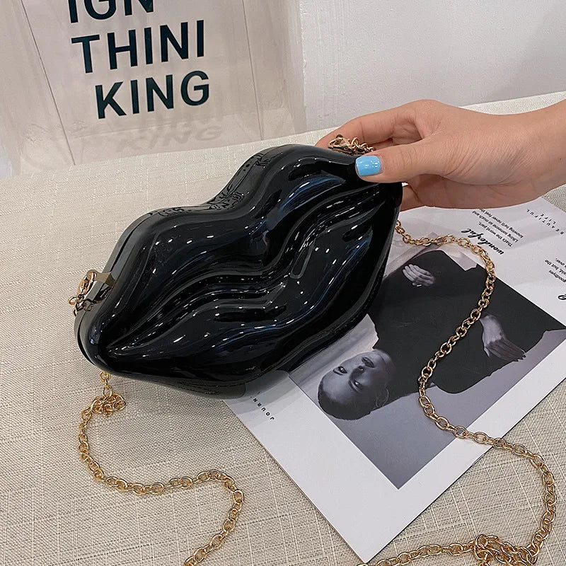 Retro Personality Red Lips Messenger Bag Acrylic Dinner Party Ladies Shoulder Ba