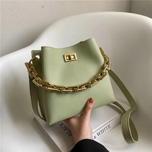 Retro Personality Women's Bucket Bag Chain Handle Solid Texture Bag