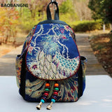 Retro Phoenix Embroidered Backpack Sequins Canvas Tribal Ethnic Floral Women Bag