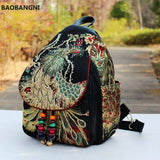 Retro Phoenix Embroidered Backpack Sequins Canvas Tribal Ethnic Floral Women Bag