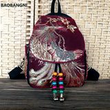 Retro Phoenix Embroidered Backpack Sequins Canvas Tribal Ethnic Floral Women Bag
