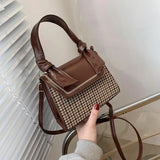 Plaid Crossbody Handbag Totes Women Casual PU Leather Shoulder Purse