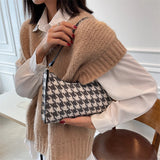 Retro Plaid Women Hobos Handbags Houndstooth Female Underarm Bag
