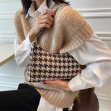 Retro Plaid Women Hobos Handbags Houndstooth Female Underarm Bag