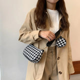 Plaid Shoulder Bag with Mini Round Purse Pendant, 2pcs Composite Bags