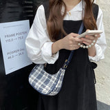 Plaid Women's Shoulder Messenger Bag Half Moon Small Tote Purse Handbags