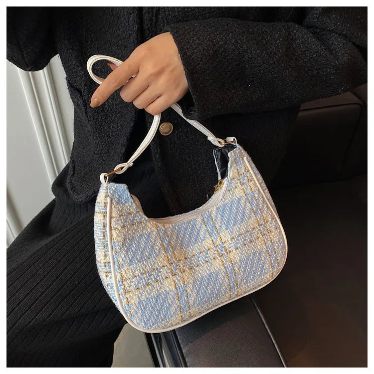 Plaid Women's Hobo Underarm Bag Small Shoulder Bags Mini Tote Purse Handbag