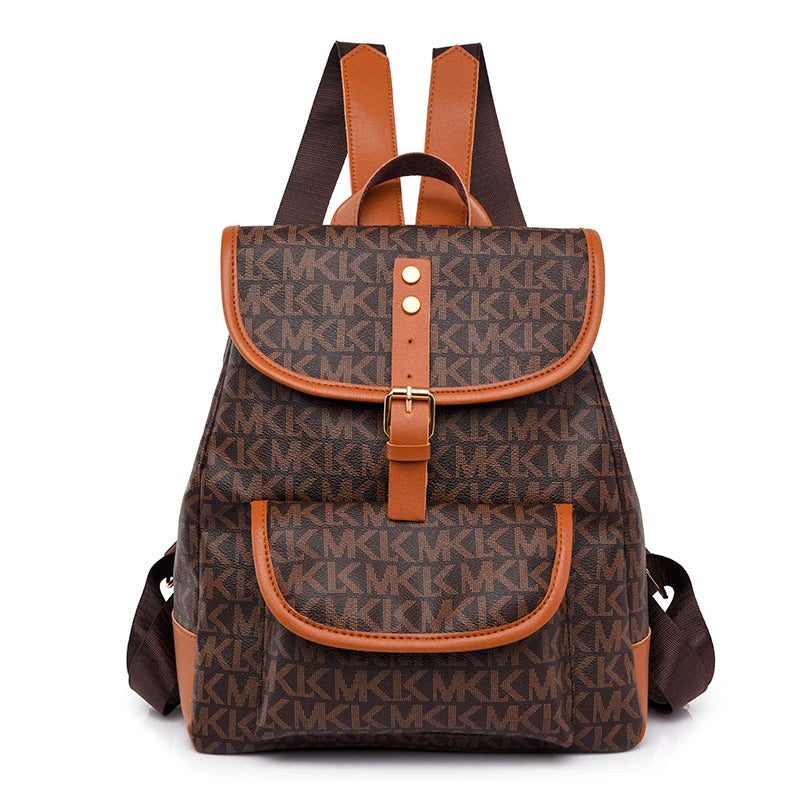 Retro Print PU Leather Backpack - Anti Theft & Water Repellent