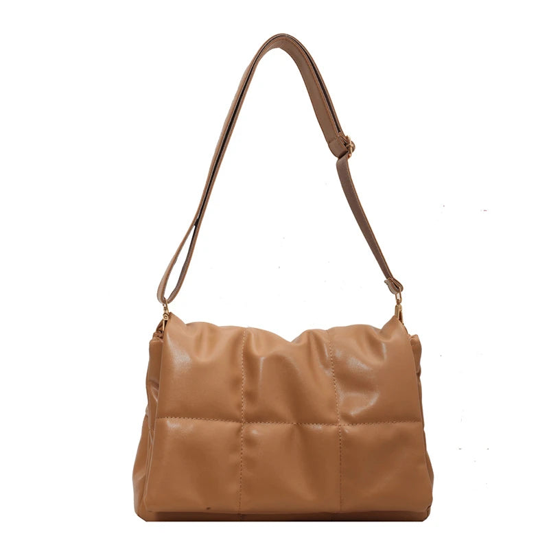 Retro Pu Ladies Shoulder Bag Winter Messenger Bag Solid Cover Type Messenger Bag