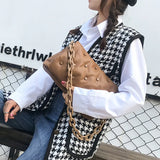 Retro Pu Solid Ladies Shoulder Bag Large Capacity Soft Leather Chain Bag