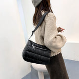Retro Quilted Stripe Nylon Crossbody Bag Winter Handbag