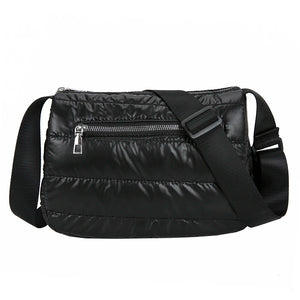 Retro Quilted Stripe Nylon Crossbody Bag Winter Handbag
