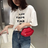 Retro Red Lips Women PVC Handbags Chain Clutch
