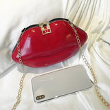 Retro Red Lips Women PVC Handbags Chain Clutch