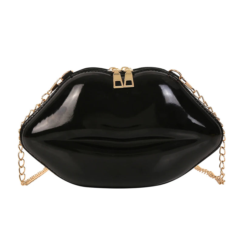 Retro Red Lips Women PVC Handbags Chain Clutch