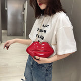 Retro Red Lips Women PVC Handbags Chain Clutch