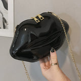Retro Red Lips Women PVC Handbags Chain Clutch