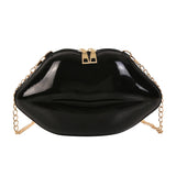 Retro Red Lips Women PVC Handbags Chain Clutch