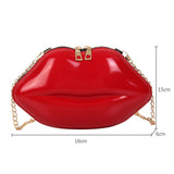 Retro Red Lips Women PVC Handbags Chain Clutch