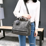 Retro Rivet Matte PU Leather Boston Shoulder Crossbody Bag