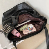 Retro Rivet Shoulder Bag Soft PU Leather Totes Casual Large Capacity