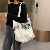 Retro Rivet Shoulder Bag Soft PU Leather Totes Casual Large Capacity
