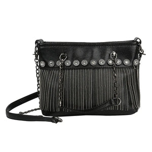 Retro Rivet Women Handbags Rock Style Tassel Crossbody Bags Chain