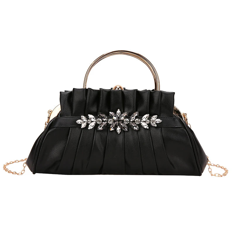 Retro Beaded Evening Bag Hand Pouch Small Shoulder Bag Metal Chain Dress Bag